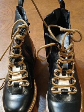 a new day Black Lace-Up Ankle Boots with Brown Laces